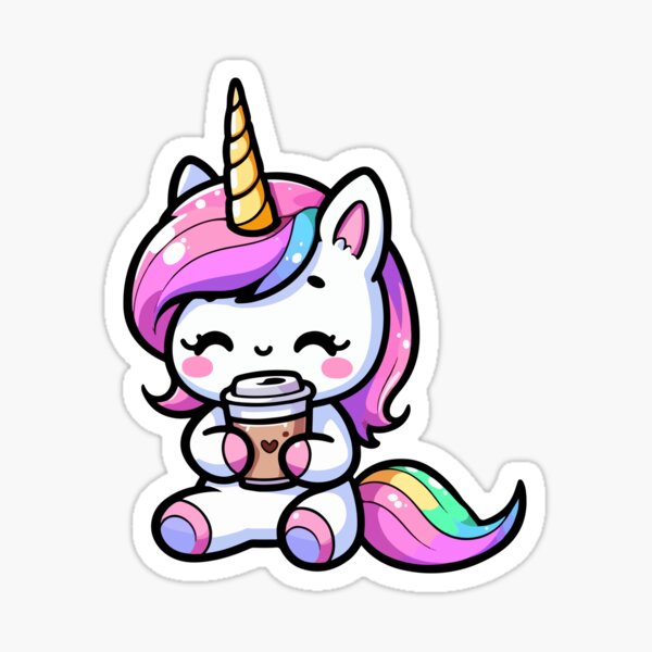 Vista previa del artículo con la obra «Unicornio lindo kawaii tomando café 2 | Camiseta mágica y mítica para hombres y mujeres», diseñado y vendido por panchiTWO.