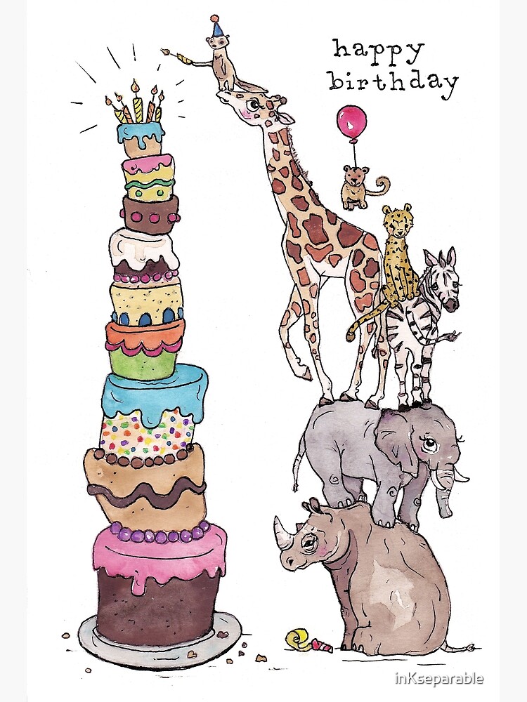 Thumbnail 2 of 2, Greeting Card, Zoo Animals Happy Birthday designed and sold by inKseparable.