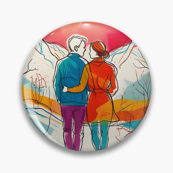Item preview, Mountain Romance, Couples in Nature, Abstract Winter Walk Landscape, Adventure Together Modern Illustration designed and sold by Kintsugi99.