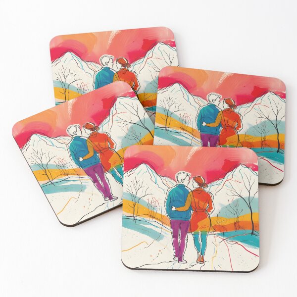 Item preview, Mountain Romance, Couples in Nature, Abstract Winter Walk Landscape, Adventure Together Modern Illustration designed and sold by Kintsugi99.