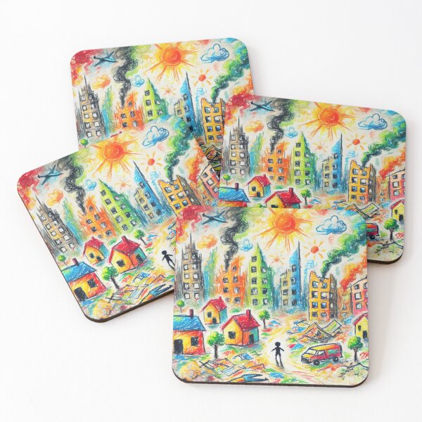 Item preview, children painting of a war-torn city designed and sold by Slice Of Seed.
