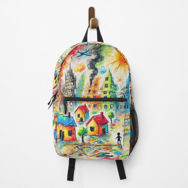 Item preview, children painting of a war-torn city designed and sold by Slice Of Seed.