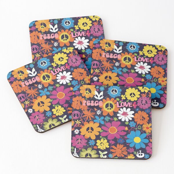 Item preview, Peace Love and Flowers All-Over Pattern Canvas Collage designed and sold by FroggyFly Designs.