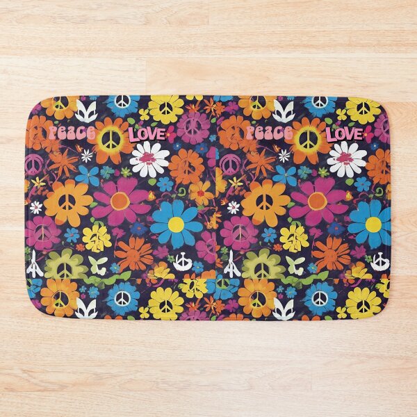 Item preview, Peace Love and Flowers All-Over Pattern Canvas Collage designed and sold by FroggyFly Designs.