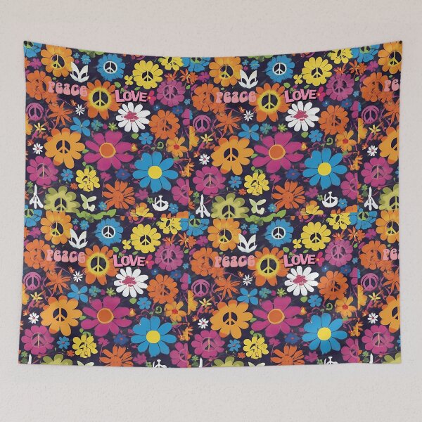 Item preview, Peace Love and Flowers All-Over Pattern Canvas Collage designed and sold by FroggyFly Designs.