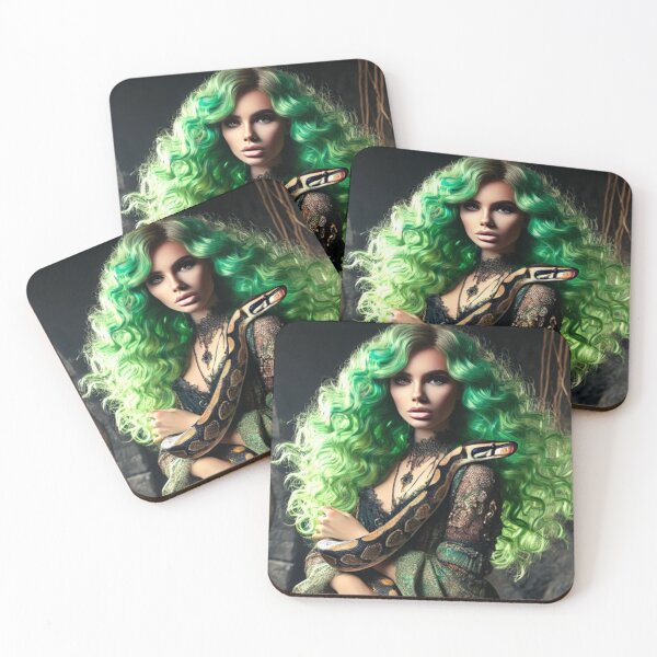 Item preview, Mystical Sorceress with Mesmerising Green Hair and Serpent designed and sold by CritterManiaUK.