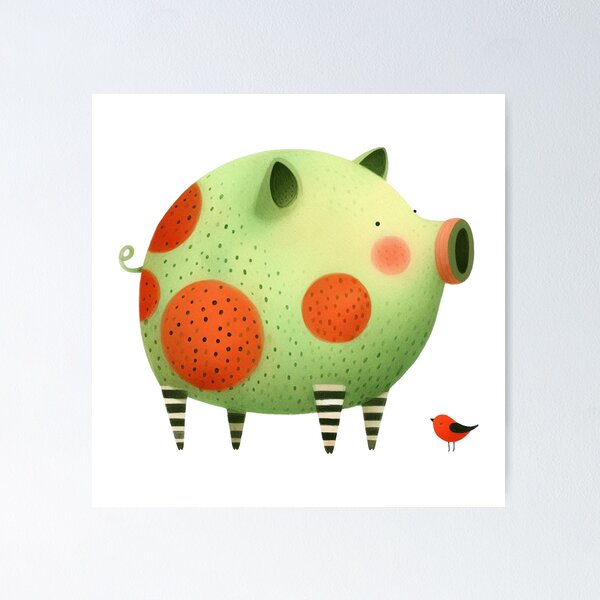 Item preview, A whimsical illustration of happy pig designed and sold by Beyondnote-Art.