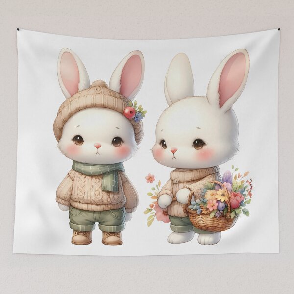 Item preview, A0646 Blushing Blossom Bunny Watercolor Clipart - Adorable Bunny Illustrations with Floral Accents for Spring, Easter, and DIY Projects designed and sold by angieart68.