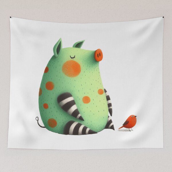 Item preview, A whimsical illustration of happy pig designed and sold by Beyondnote-Art.