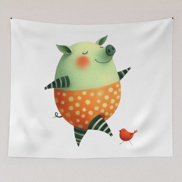 Item preview, A whimsical illustration of happy pig designed and sold by Beyondnote-Art.