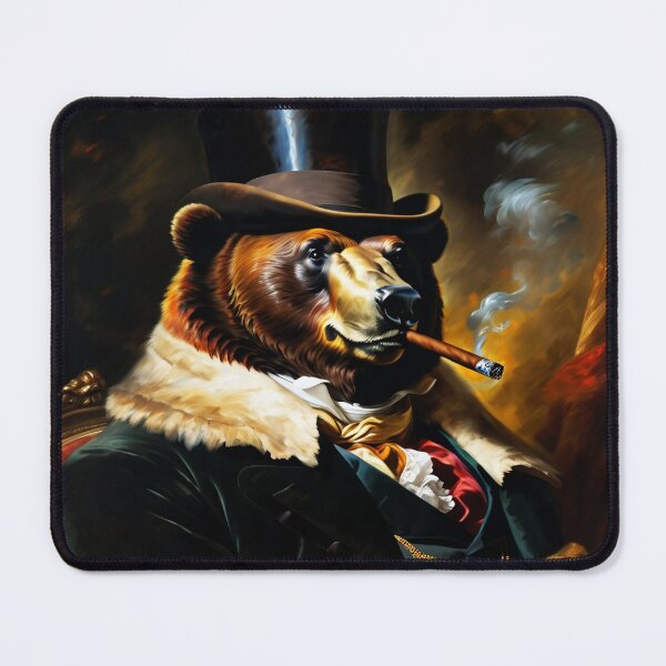 Item preview, Vintage Animal Art: Bear Gentleman with a Cigar Portrait | Animal Art | Oil Painting | Animal Portrait designed and sold by UnhingedBird.