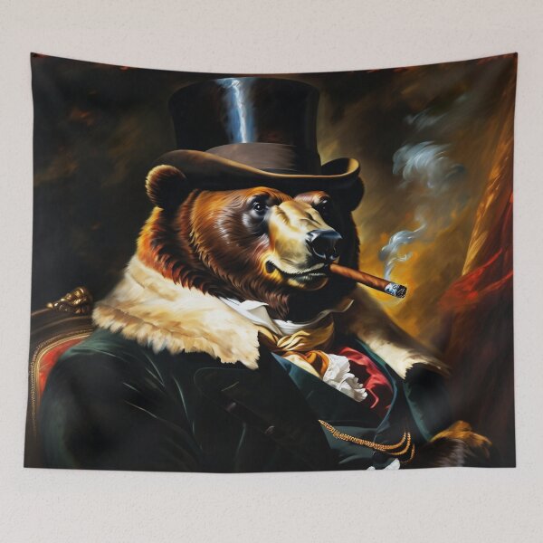 Item preview, Vintage Animal Art: Bear Gentleman with a Cigar Portrait | Animal Art | Oil Painting | Animal Portrait designed and sold by UnhingedBird.