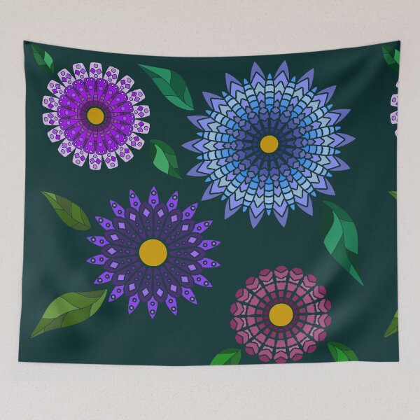 Item preview, Rough Stenciled Flowers on Dark Teal  designed and sold by JaygiesDesign.