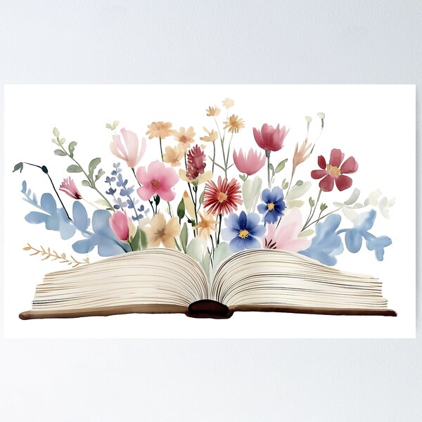 Item preview, Watercolor of an open book with flowers coming out of it designed and sold by celiacreatec.