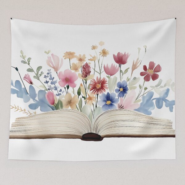 Item preview, Watercolor of an open book with flowers coming out of it designed and sold by celiacreatec.
