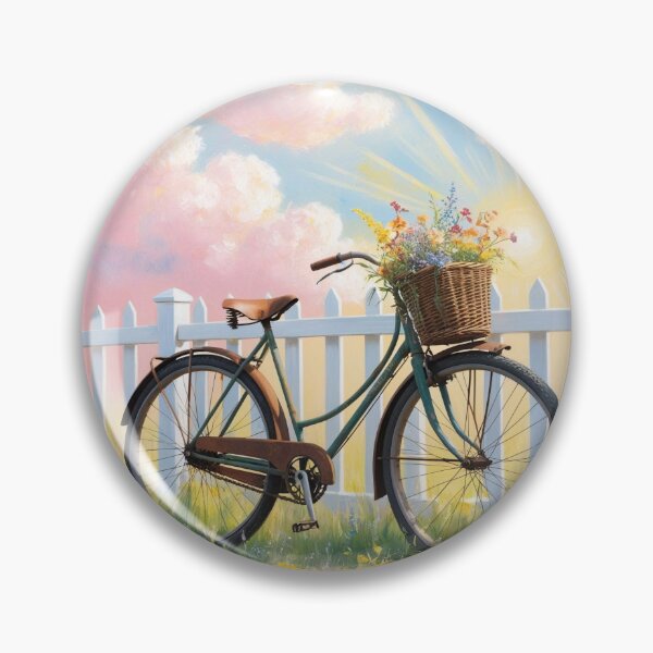 Item preview, 90's Retro Bicycle with Basket Full of Flowers designed and sold by PING 999 STUDIO.