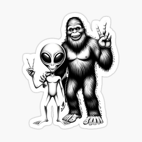 Item preview, Funny Bigfoot and Alien Sasquatch Peace Bigfoot Lovers  designed and sold by TeeWizzard.