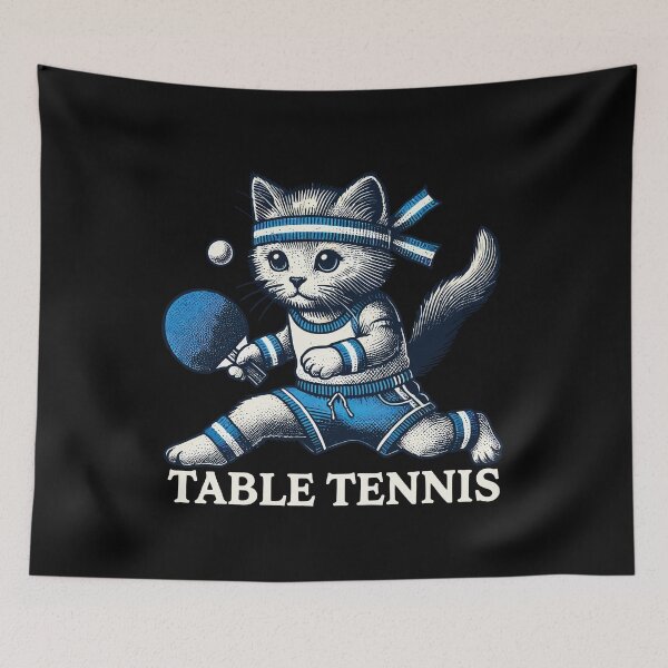 Item preview, Cute Cat Playing Table Tennis Vintage Style designed and sold by LuminOrb.