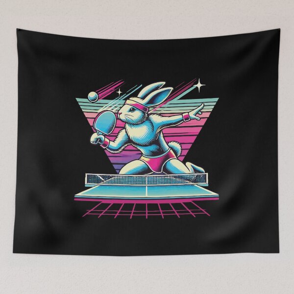Item preview, Vaporwave Table Tennis Bunny In Sinthwave Style designed and sold by LuminOrb.