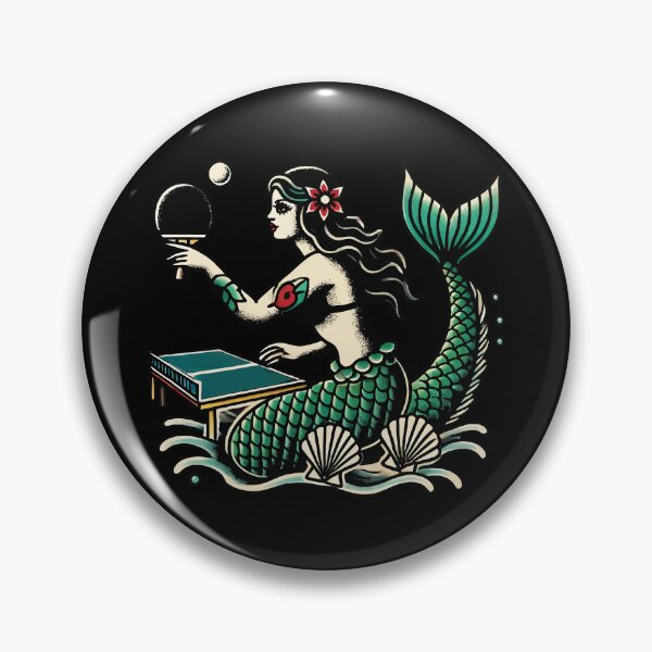 Item preview, Retro Table Tennis Tattoo Style Mermaid Design designed and sold by LuminOrb.