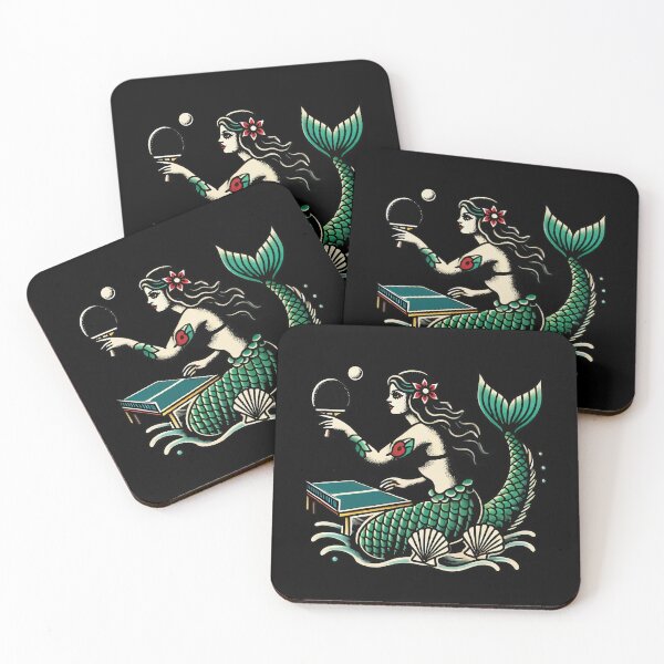 Item preview, Retro Table Tennis Tattoo Style Mermaid Design designed and sold by LuminOrb.