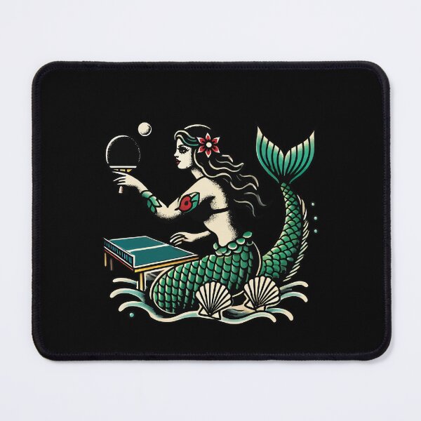 Item preview, Retro Table Tennis Tattoo Style Mermaid Design designed and sold by LuminOrb.
