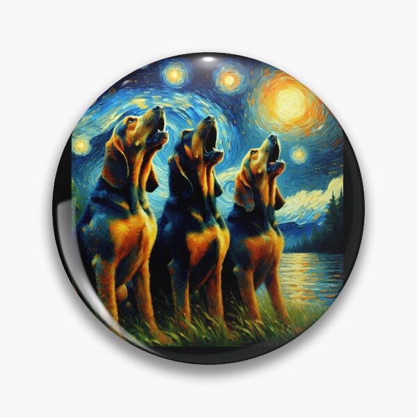 Artikelvorschau, Sternennacht Drei Bluthunde heulen den Mond an Hundeliebhaber entworfen und verkauft von Kimberley King Art King Art.