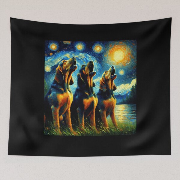 Item preview, Starry Night Three Bloodhounds Howling at Moon Dog Lover designed and sold by Kimberley King Art  King Art.