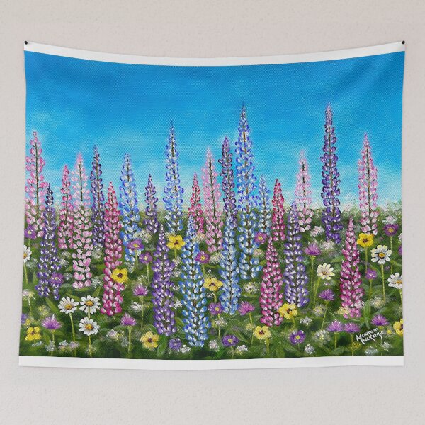 Item preview, Colorful Field of Lupines Painting designed and sold by M.E.Mackenzie Art.