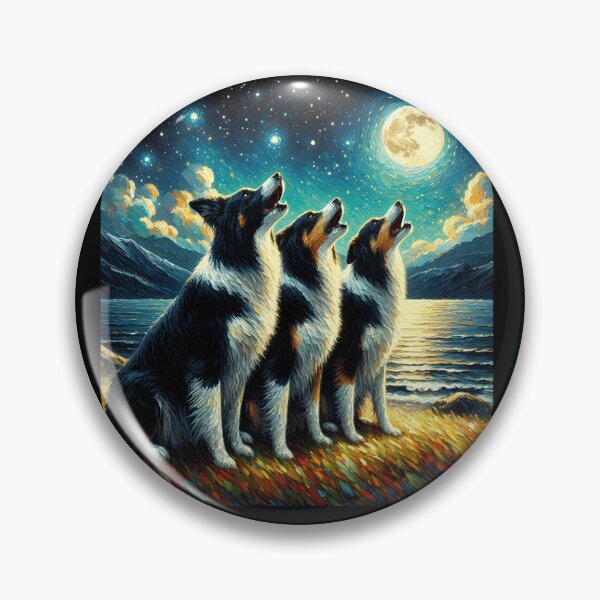 Item preview, Starry Night Three Border Collies Howling at Moon Dog Lover designed and sold by Kimberley King Art  King Art.