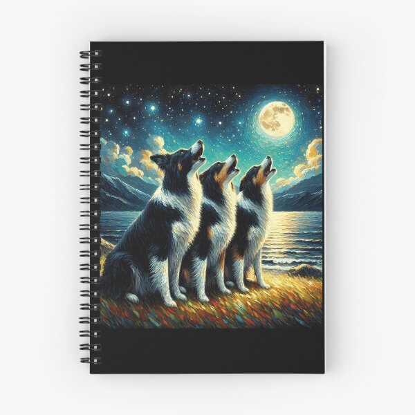 Item preview, Starry Night Three Border Collies Howling at Moon Dog Lover designed and sold by Kimberley King Art  King Art.
