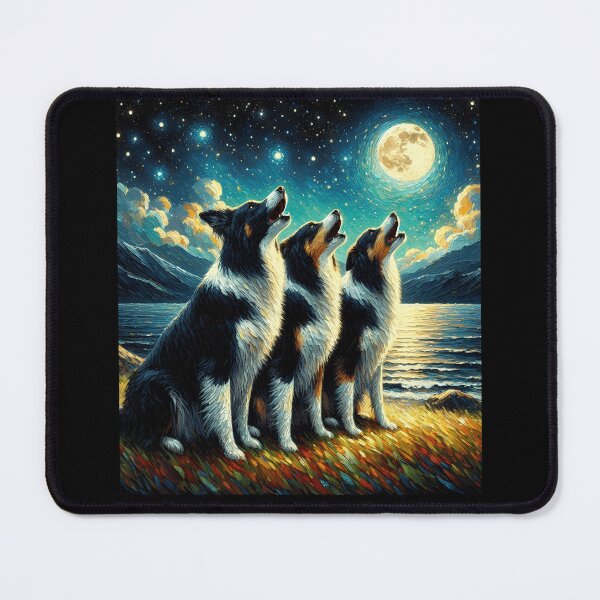 Item preview, Starry Night Three Border Collies Howling at Moon Dog Lover designed and sold by Kimberley King Art  King Art.