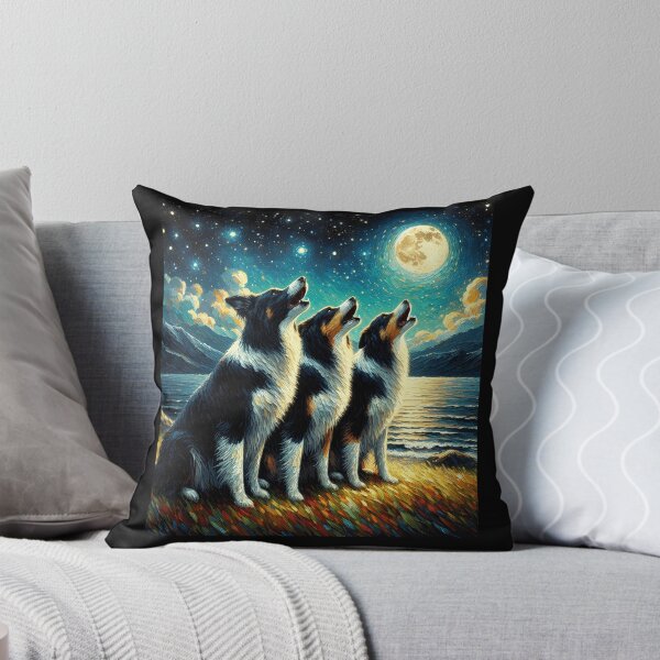Item preview, Starry Night Three Border Collies Howling at Moon Dog Lover designed and sold by Kimberley King Art  King Art.