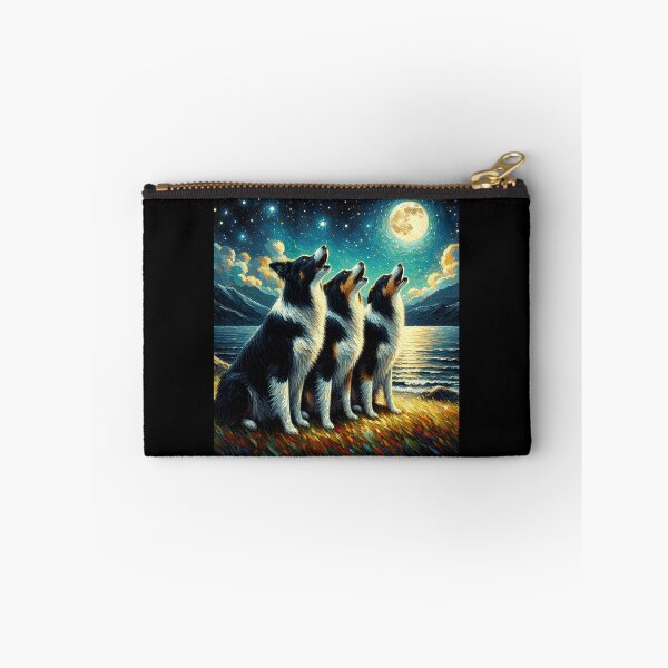 Item preview, Starry Night Three Border Collies Howling at Moon Dog Lover designed and sold by Kimberley King Art  King Art.