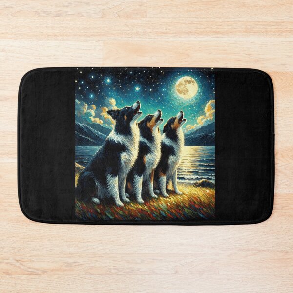 Item preview, Starry Night Three Border Collies Howling at Moon Dog Lover designed and sold by Kimberley King Art  King Art.