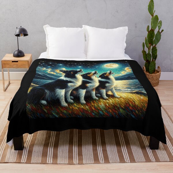 Item preview, Starry Night Three Border Collies Howling at Moon Dog Lover designed and sold by Kimberley King Art  King Art.