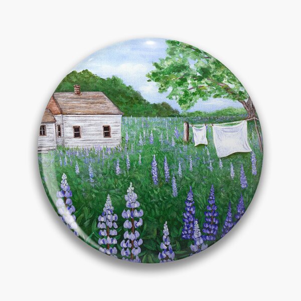 Item preview, House in a Field of Lupines Painting designed and sold by M.E.Mackenzie Art.