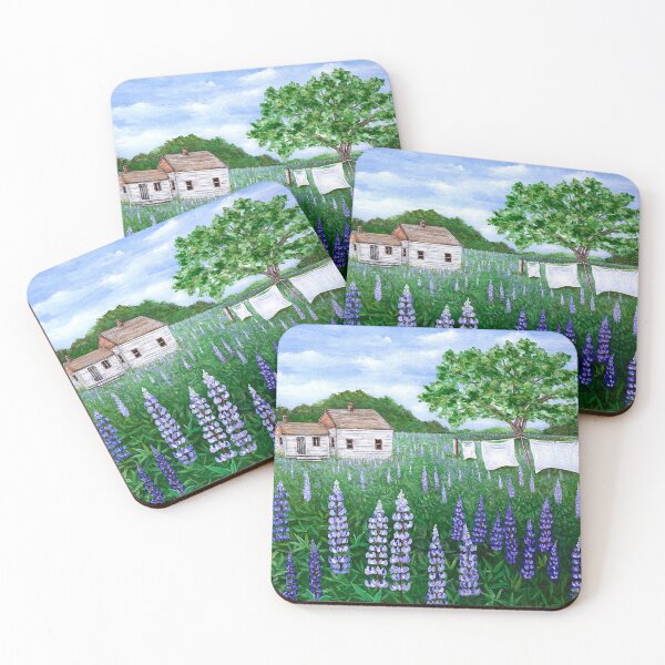 Item preview, House in a Field of Lupines Painting designed and sold by M.E.Mackenzie Art.