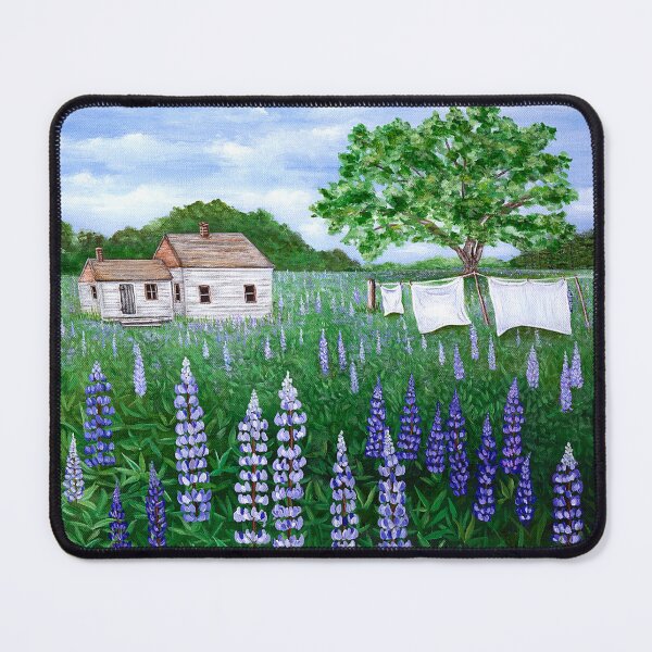 Item preview, House in a Field of Lupines Painting designed and sold by M.E.Mackenzie Art.