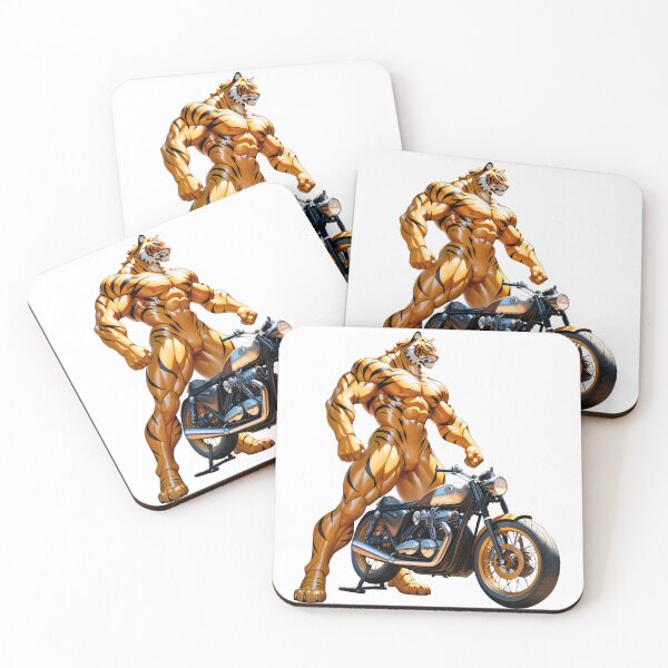 Item preview, Huge Muscular Tiger Posing Behind Retro Bike designed and sold by RvinJo8.