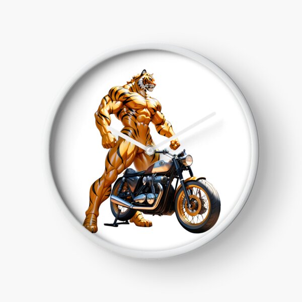 Item preview, Huge Muscular Tiger Posing Behind Retro Bike designed and sold by RvinJo8.