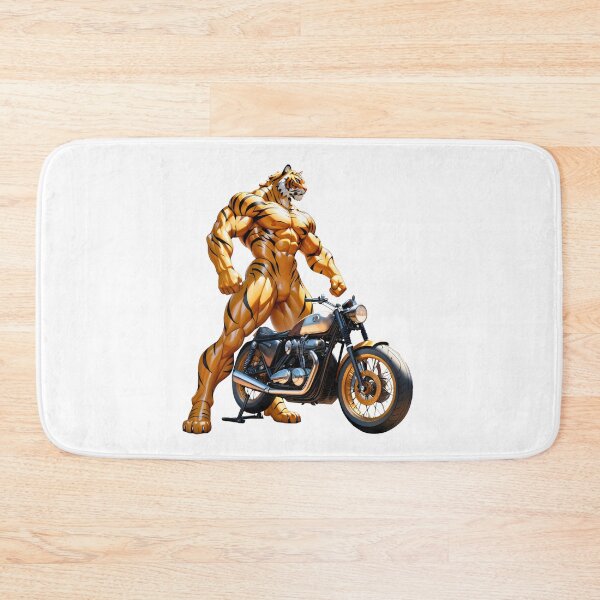 Item preview, Huge Muscular Tiger Posing Behind Retro Bike designed and sold by RvinJo8.
