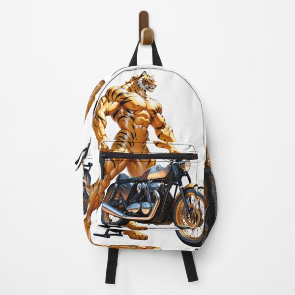 Item preview, Huge Muscular Tiger Posing Behind Retro Bike designed and sold by RvinJo8.