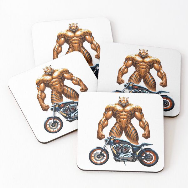 Item preview, Muscular Tiger Posing Next to Retro Bike designed and sold by RvinJo8.
