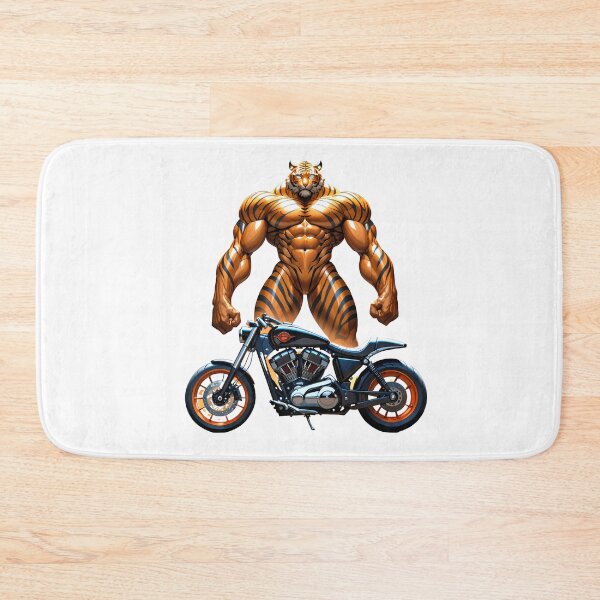Item preview, Muscular Tiger Posing Next to Retro Bike designed and sold by PING 999 STUDIO.