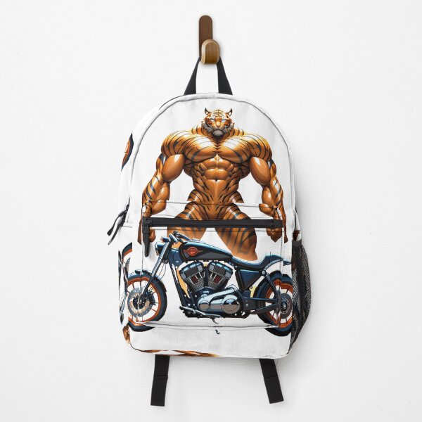 Item preview, Muscular Tiger Posing Next to Retro Bike designed and sold by PING 999 STUDIO.