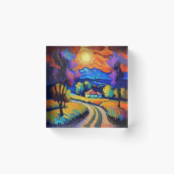 Item preview, Countryside Path in Sunset Landscape Oil Painting | Van Gogh Style | Vintage Art designed and sold by UnhingedBird.