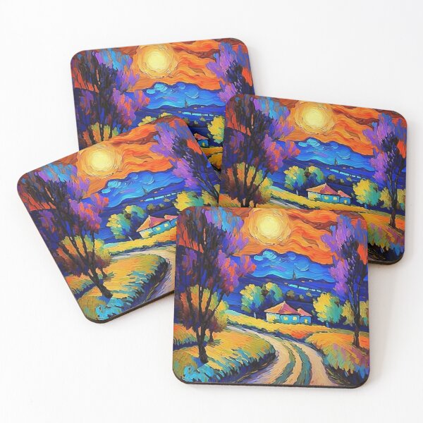 Item preview, Countryside Path in Sunset Landscape Oil Painting | Van Gogh Style | Vintage Art designed and sold by UnhingedBird.