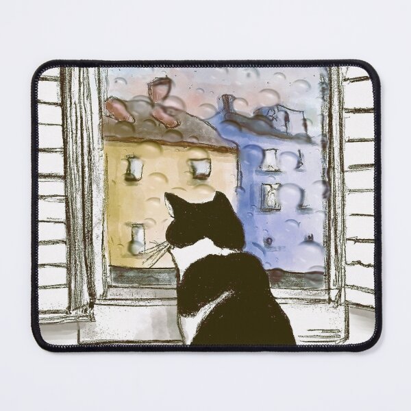 Item preview, rainy day tuxedo cat designed and sold by meesalkl.