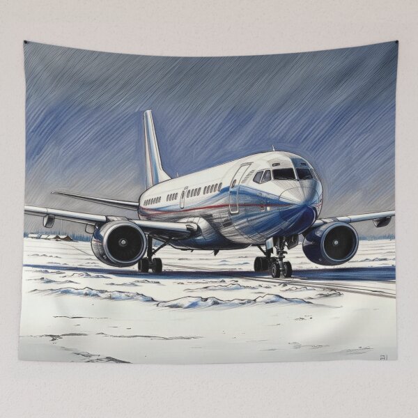 Item preview, Retro Sketch of Airplane at Snowy Airport - Vintage Aviation Art designed and sold by EMairplanes.